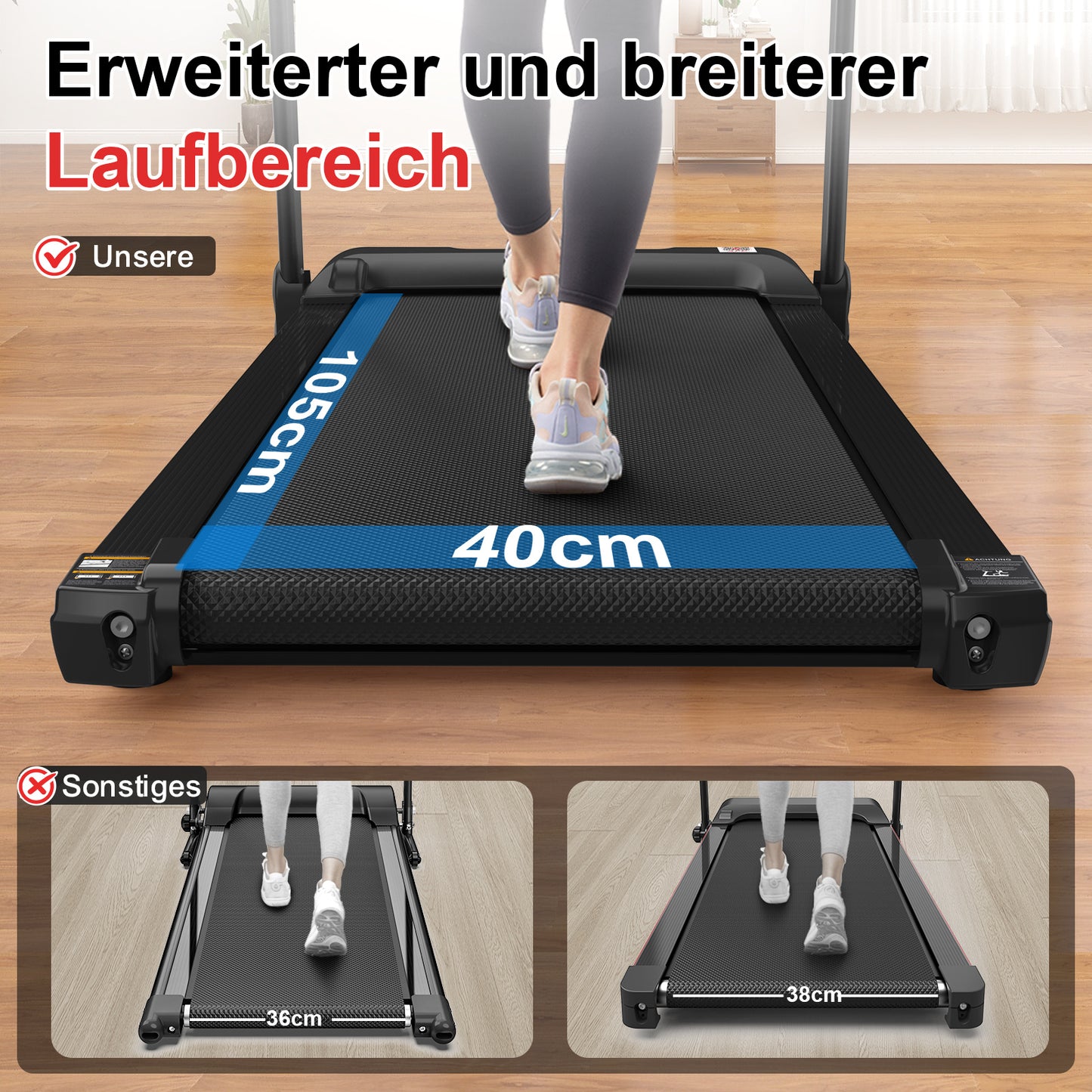 EU Treadmill For Home Treadmill Foldable Treadmill Up To 12 Kmh, Max 120kg Tablet Holder App Compatible LED