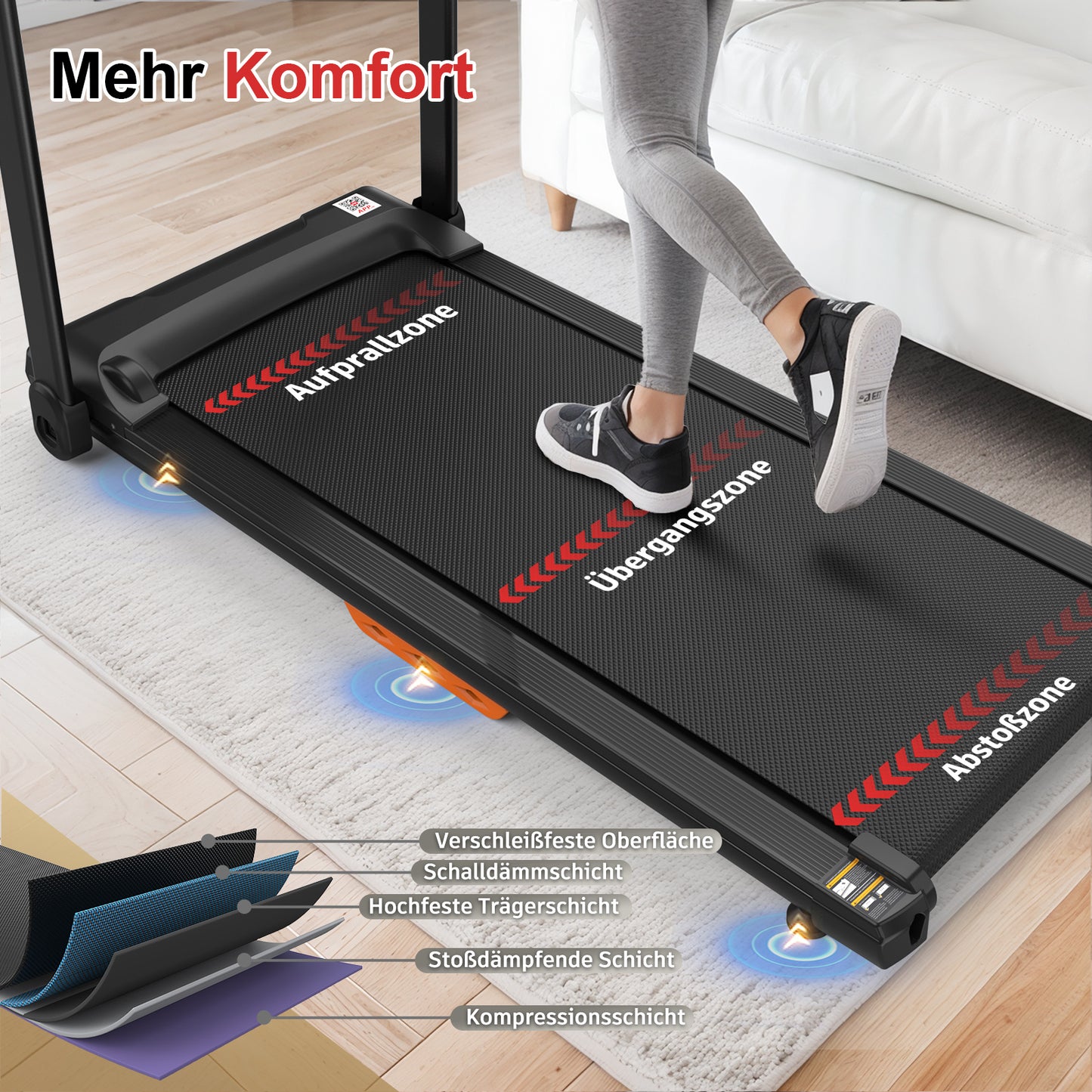 EU Treadmill For Home Treadmill Foldable Treadmill Up To 12 Kmh, Max 120kg Tablet Holder App Compatible LED