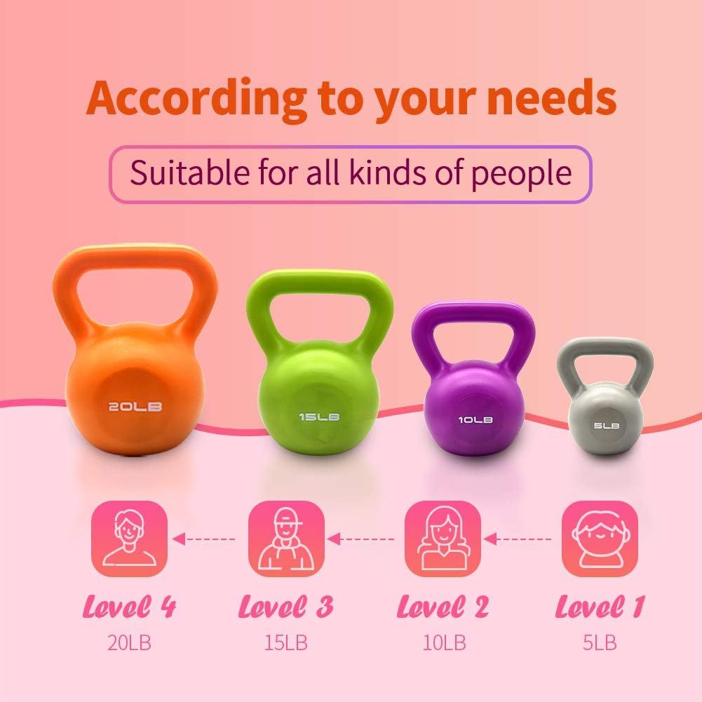 15lbs Kettlebell Set, Strength Training Kettlebells Weight Set For Women, Vinyl Coated Kettle Bell For Home Gym Workout Weight Lifting Equipment, Comfortable Grip Wide Handle Weights